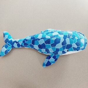 Large Patchwork Blue Whale Plush Stuffed Animal Pillow 26" Mosaic Stained Glass